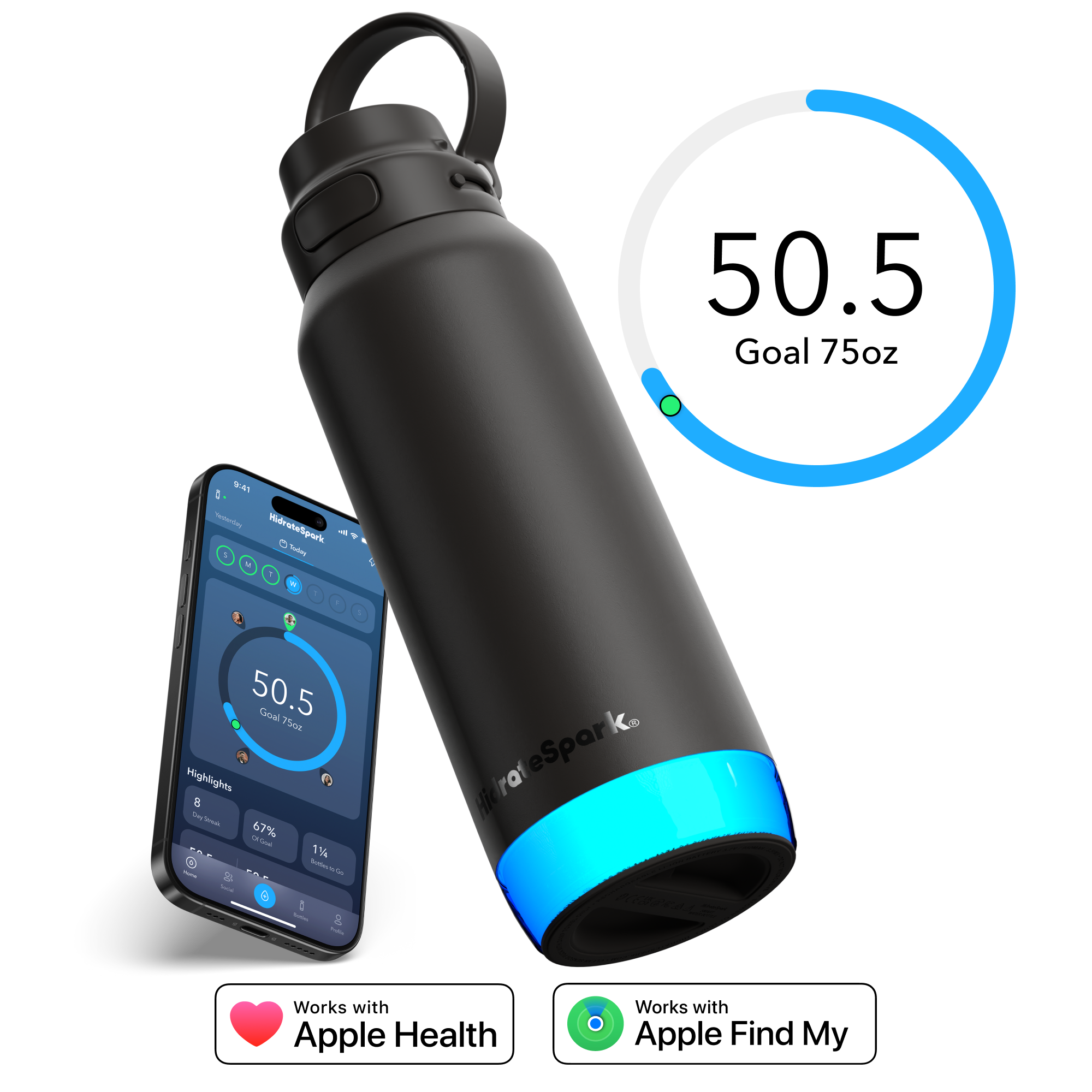 Grande gourde intelligente HidrateSpark PRO 2 32 oz noire