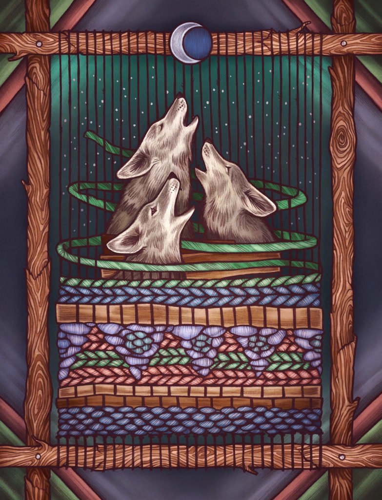 trois loups sous la lune  bestiaire illustré