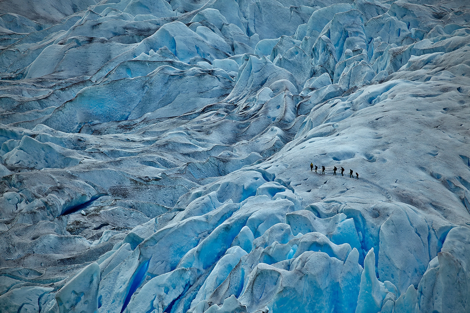 Silhouettes progressant sur un glacier photographiées par Andrew Newey