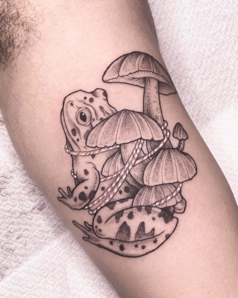 tatouage grenouille champignon