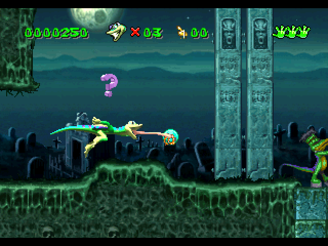 Gex utilise sa langue contre un ennemi dans le monde du cimetière