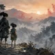 Hyakkimaru et Dororo observant une vallée du Japon féodal peuplée de démons