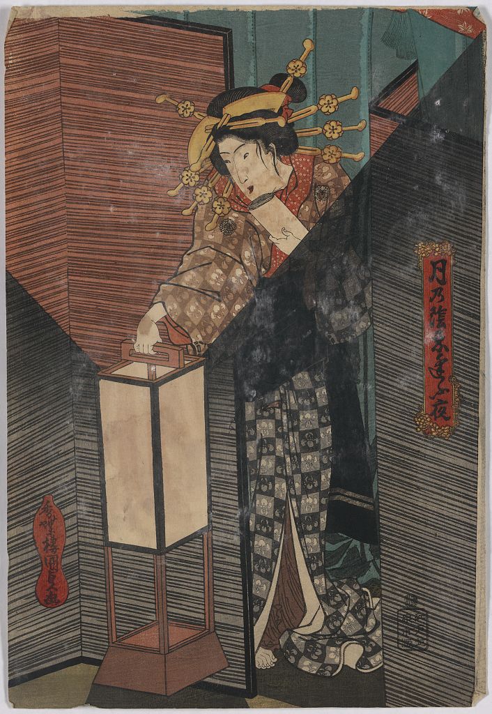 Andon japonais représenté par Utagawa Kunisada dans une estampe de 1830