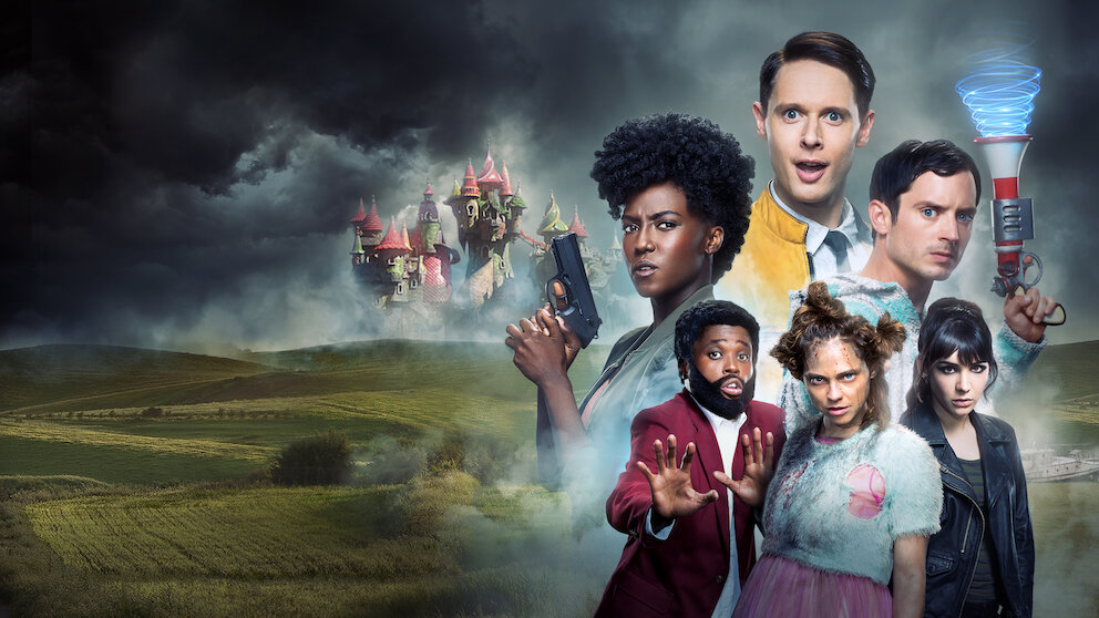 Affiche de Dirk Gently détective holistique avec les principaux personnages de la saison 2